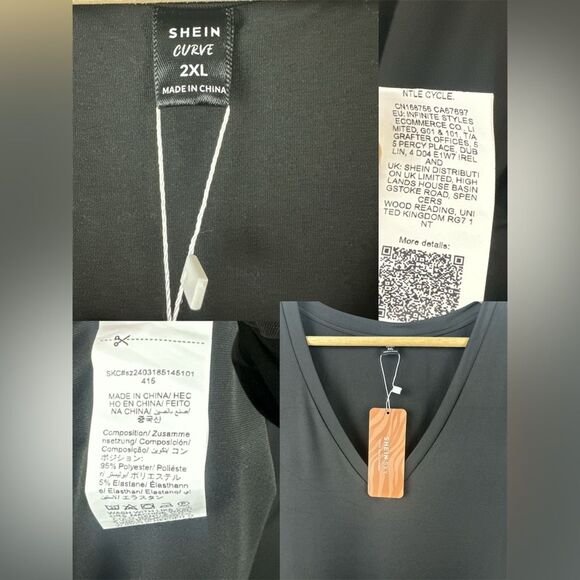 NWT SHEIN SXY Plus Size 2XL Casual Solid Color Black Slim Fit Short Sleeve Dress - Picture 6 of 7